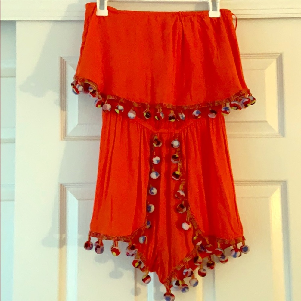Surf gypsy swim cover up / romper with poms